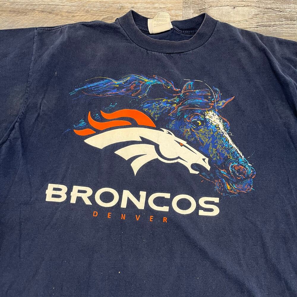 Vintage Logo Athletic NFL Denver Broncos Blue Mens XL Football USA Made T-Shirt